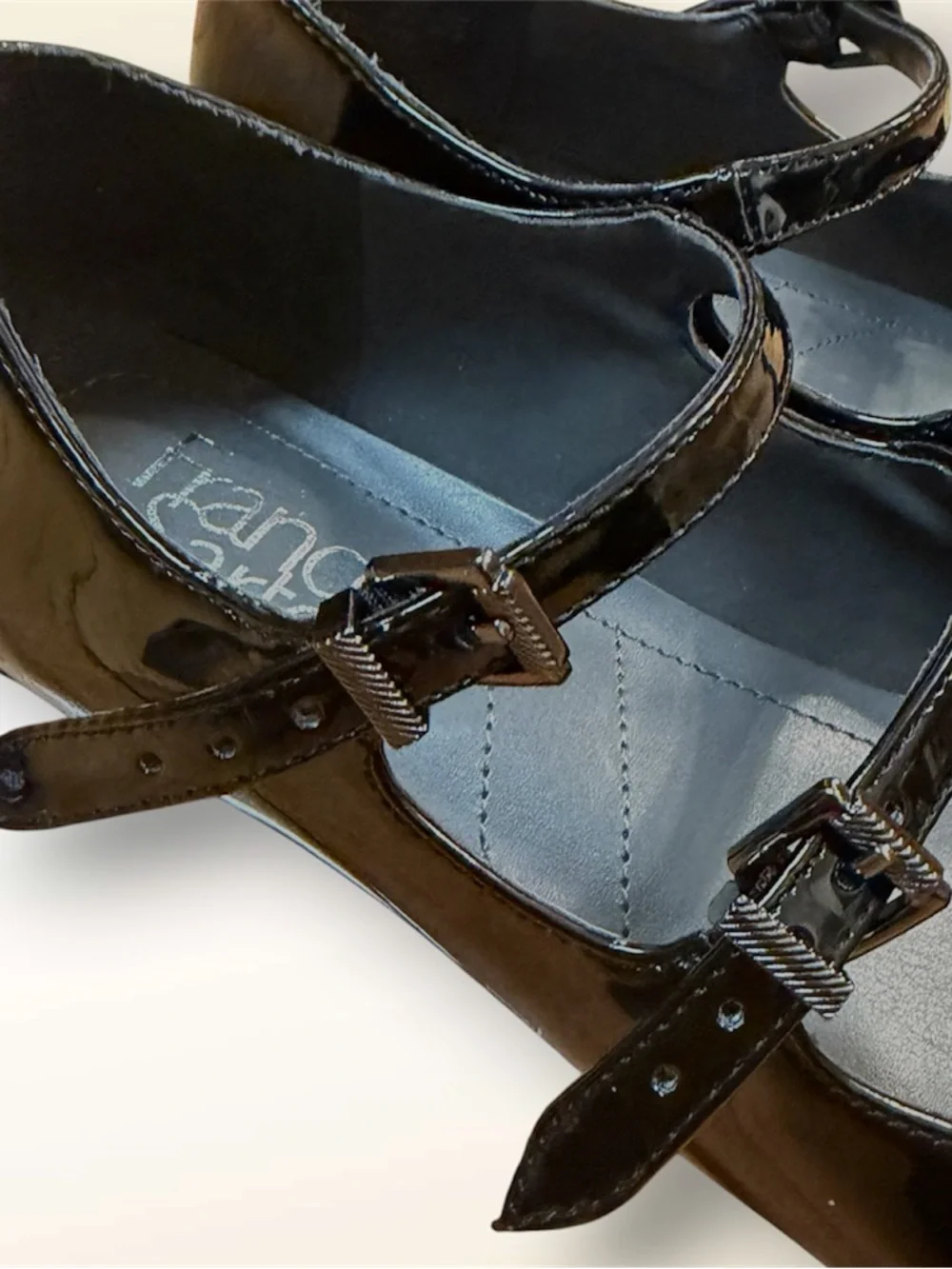 Franco Sarto Black Patent Leather Double Strap Mary Jane Flat Womens 5.5 - Picture 3 of 5